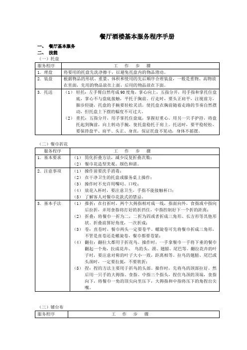 中西餐厅酒楼基本服务程序手册