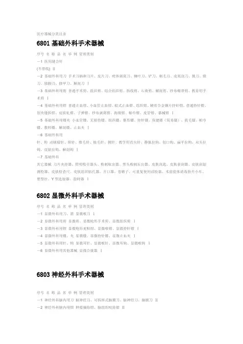 医疗器械分类目录