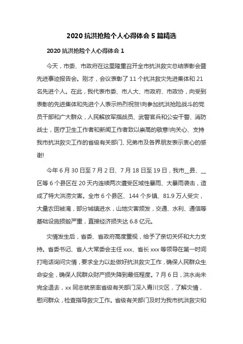 2020抗洪抢险个人心得体会5篇精选