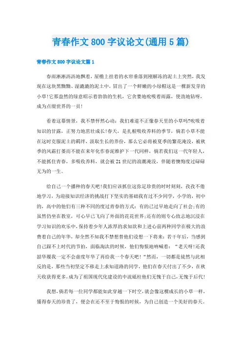 青春作文800字议论文(通用5篇)