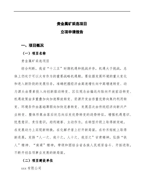 贵金属矿采选项目立项申请报告范文
