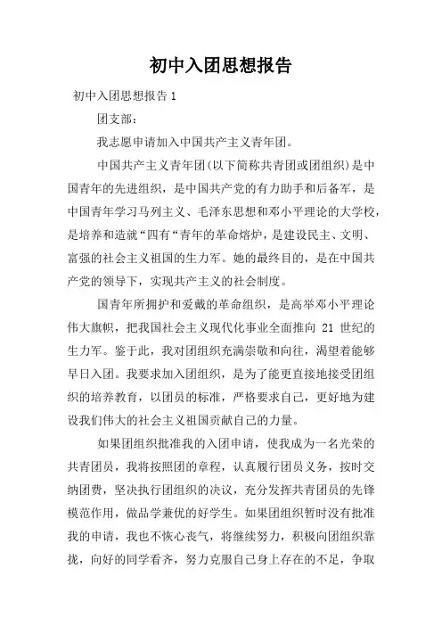 初中入团思想报告