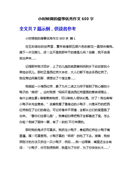 小时候做的傻事优秀作文600字