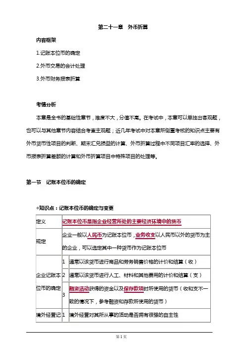 2019年注册会计师考试知识要点分析及考前押题第二十一章 外币折算(附习题及答案解析)