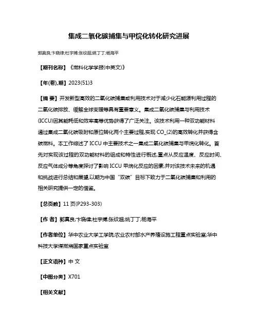 集成二氧化碳捕集与甲烷化转化研究进展