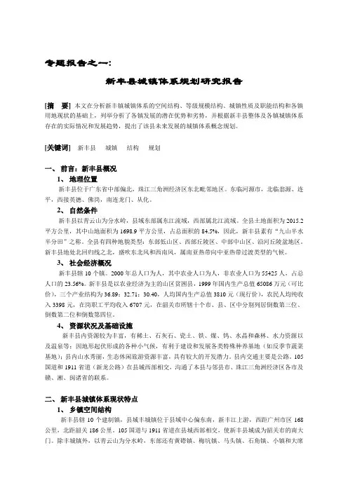 新丰县城镇体系规划研究专题报告范文