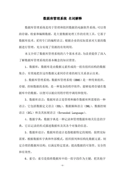 数据库管理系统 名词解释