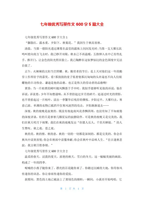 七年级优秀写景作文600字5篇大全