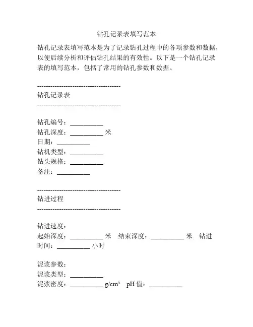 钻孔记录表填写范本