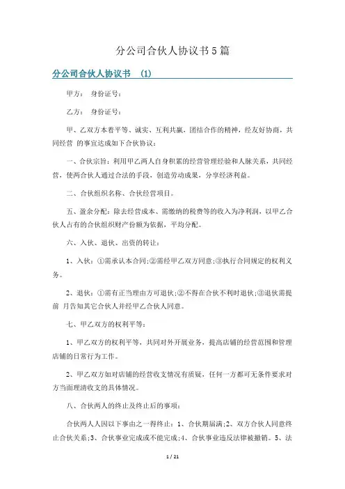 分公司合伙人协议书5篇