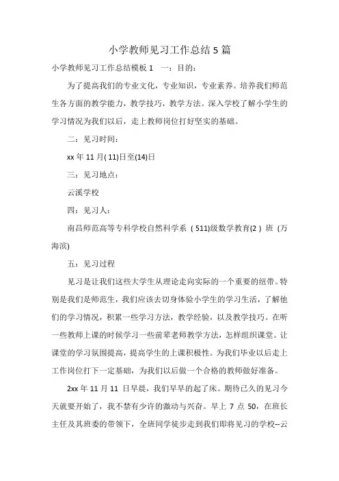 小学教师见习工作总结5篇