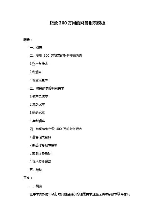 贷款300万用的财务报表模板