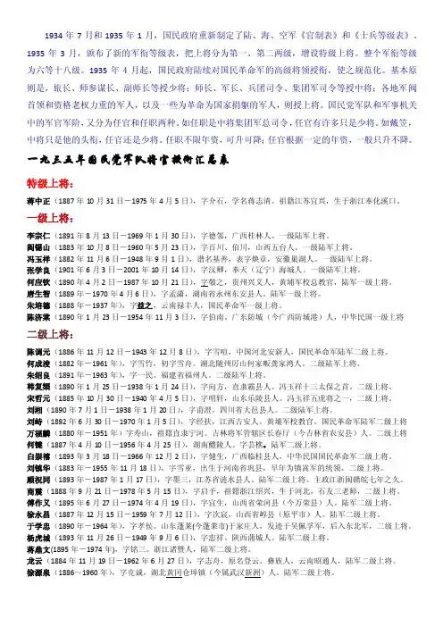 1935年国民革命军将官授衔表