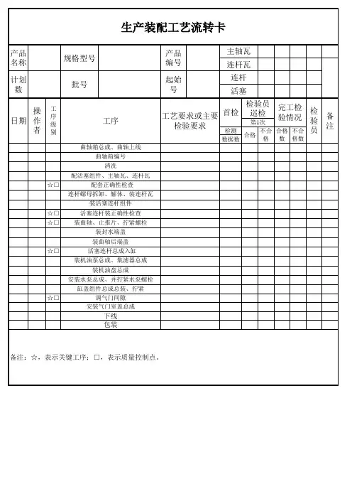 生产装配流转卡