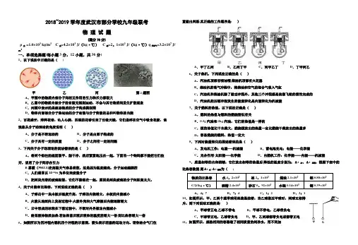 2018-2019武汉市部分学校九年级10月月考物理试题