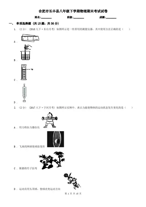合肥市长丰县八年级下学期物理期末考试试卷