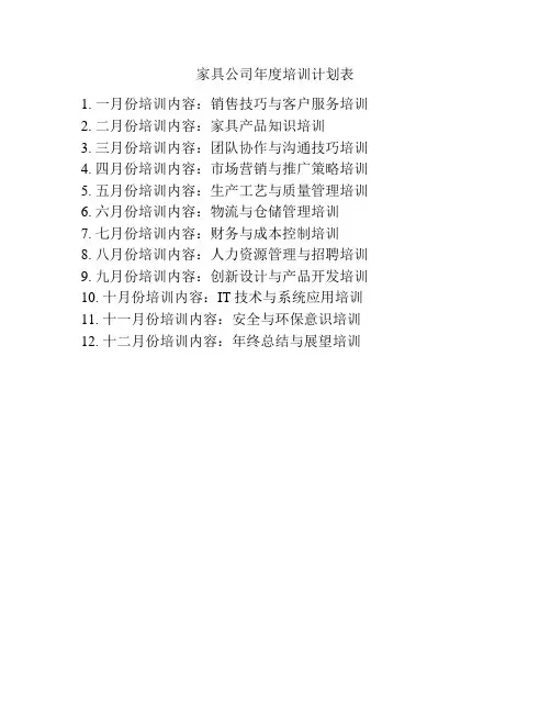 家具公司年度培训计划表