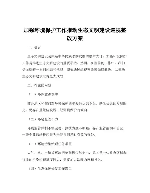 加强环境保护工作推动生态文明建设巡视整改方案