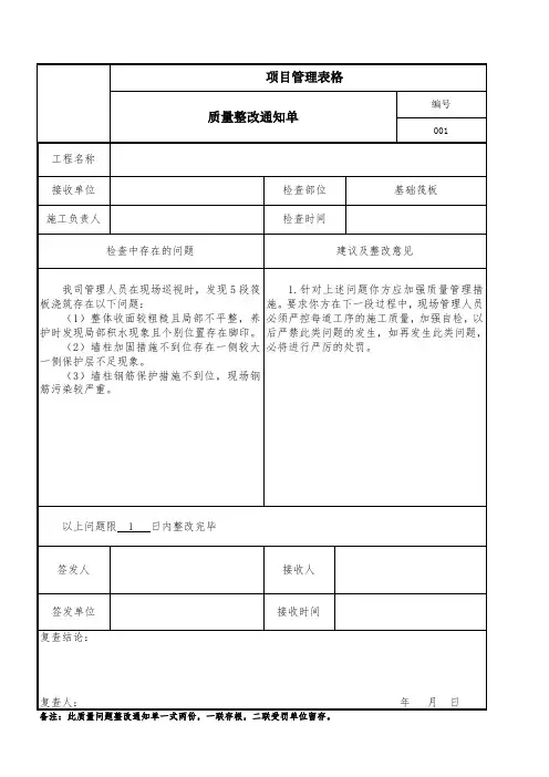 质量整改通知单(样板)
