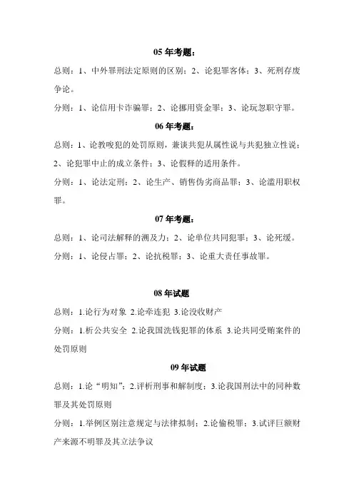 中国政法大学历年刑法考博笔试试题