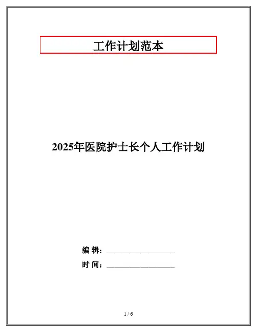 2025年医院护士长个人工作计划