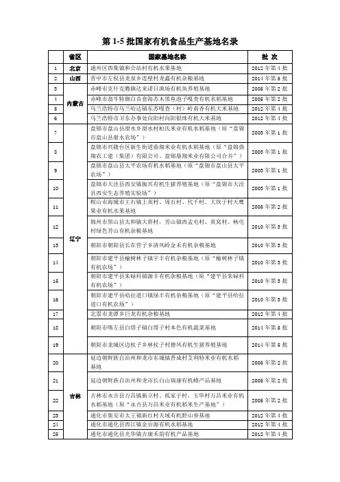 第1-5批国家有机食品生产基地名录