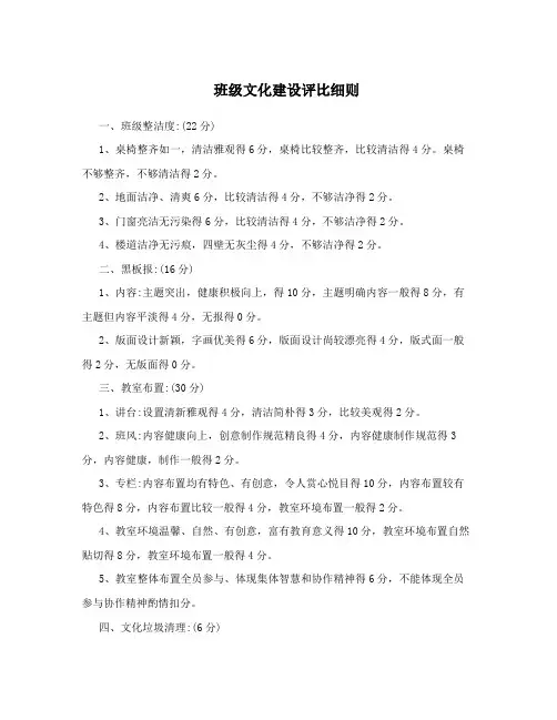 班级文化建设评比细则