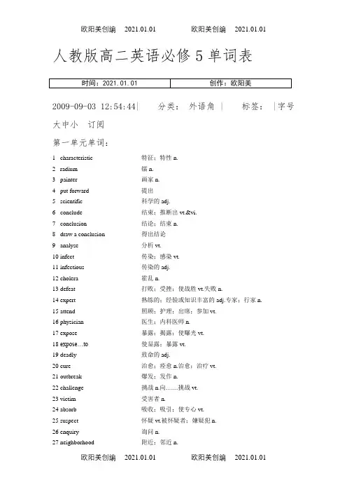 人教版高二英语必修5单词表之欧阳美创编