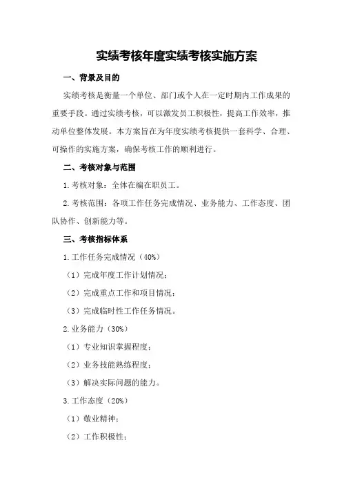 实绩考核年度实绩考核实施方案