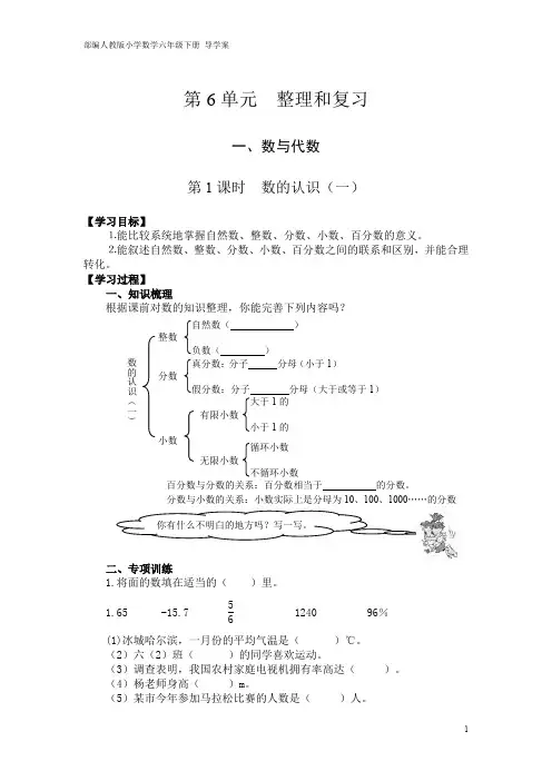 人教版 小学数学六年级下册 导学案 第6单元 1、数与代数