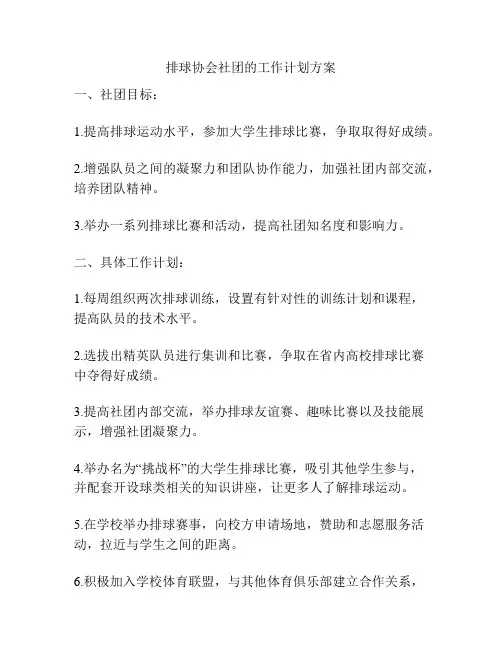 排球协会社团的工作计划方案