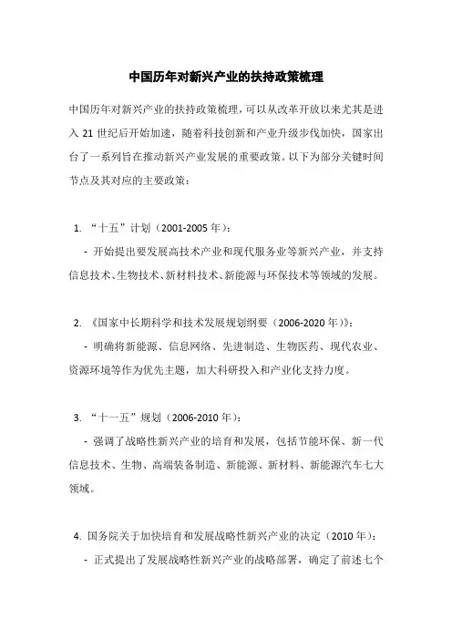 历年新兴产业扶持政策梳理