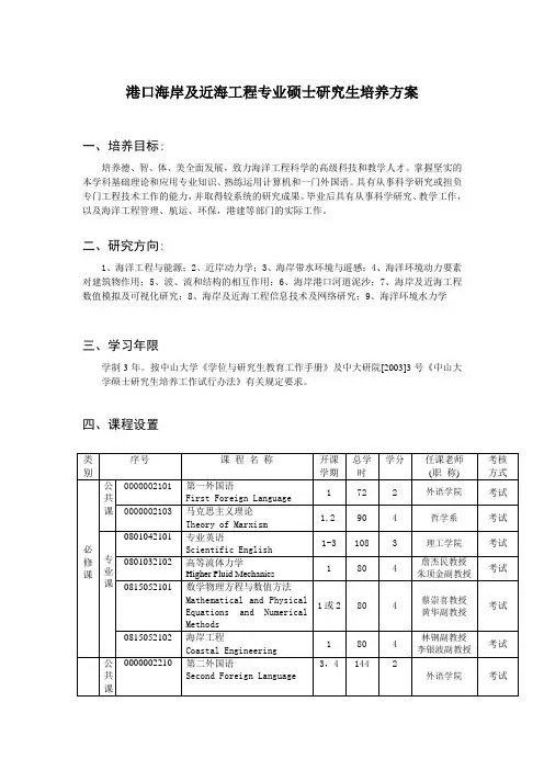 中大港口河岸工程研究生培养计划