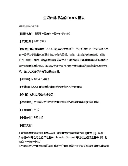 意识障碍评定的DOCS量表