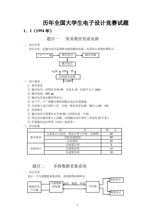 历年全国大学生电子设计竞赛试题