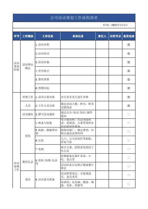 公司活动策划工作流程清单范本