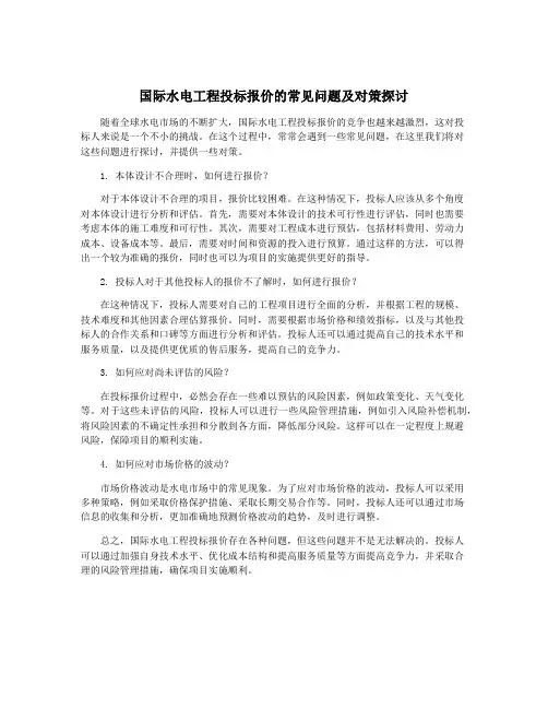 国际水电工程投标报价的常见问题及对策探讨