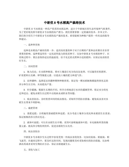 中浙优8号水稻高产栽培技术