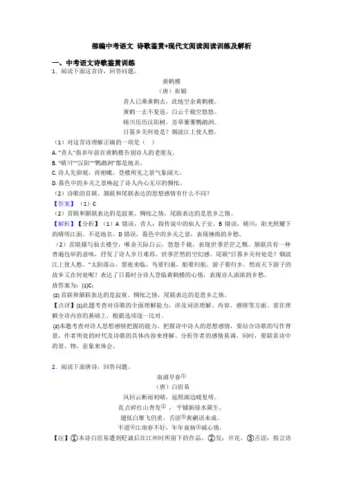 部编中考语文 诗歌鉴赏+现代文阅读阅读训练及解析