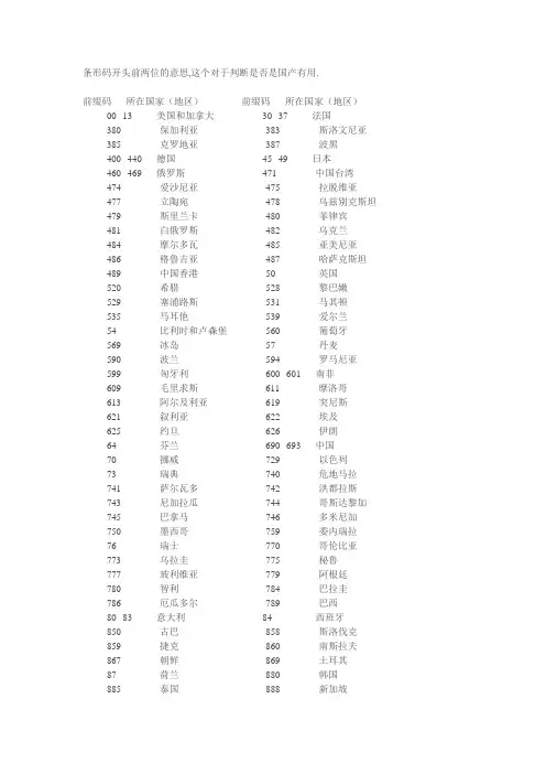 条形码前两位含义