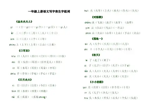 部编一年级上册语文写字表生字组词