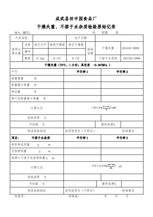 绵白糖检验原始记录知识分享