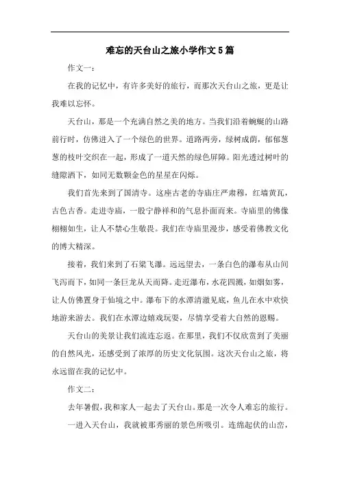 难忘的天台山之旅小学作文5篇