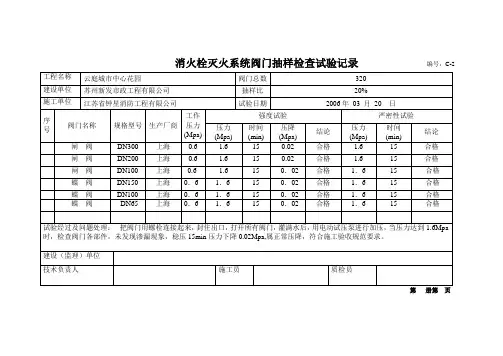 消火栓灭火系统阀门抽样检查试验记录