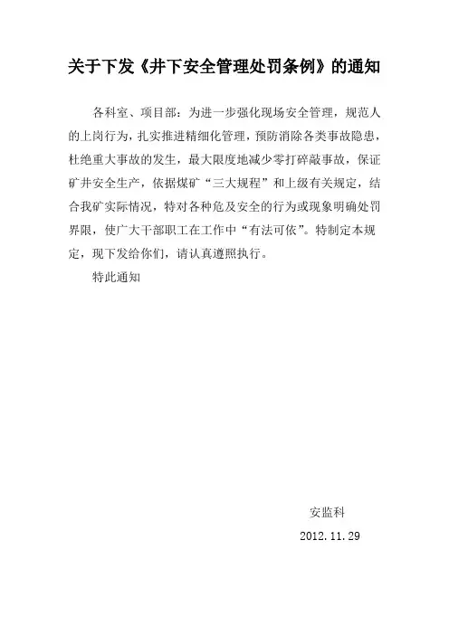 煤矿井下安全管理处罚条例