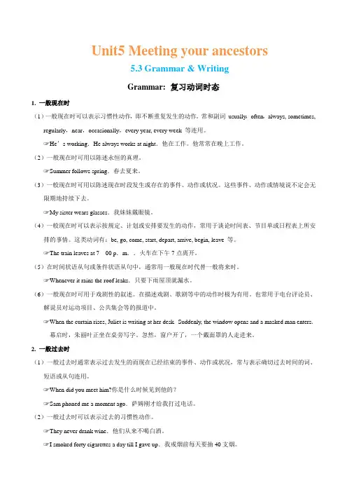 金老师教育培训人教版高中英语选修8 专题5.3 Unit 5  Meeting your ances