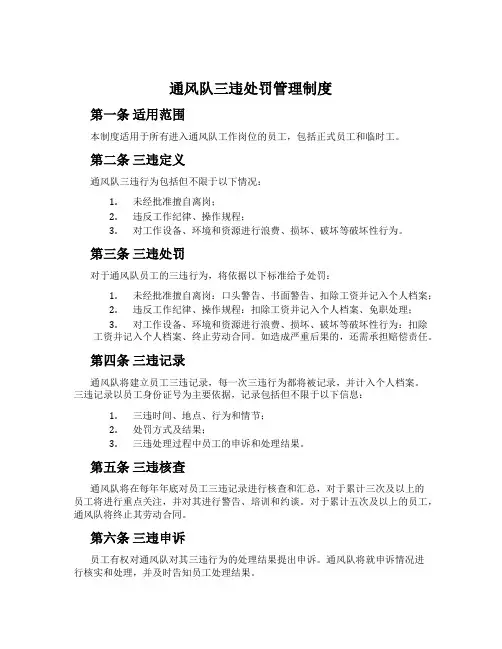 通风队三违处罚管理制度
