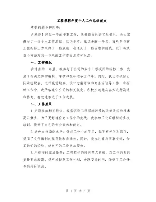 工程招标年度个人工作总结范文