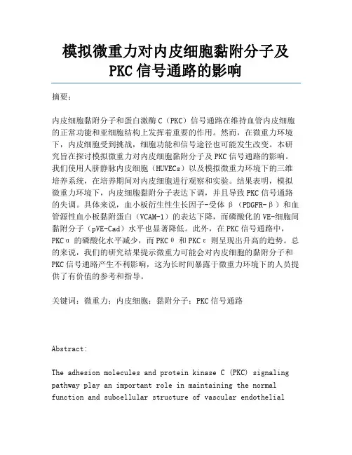 模拟微重力对内皮细胞黏附分子及PKC信号通路的影响