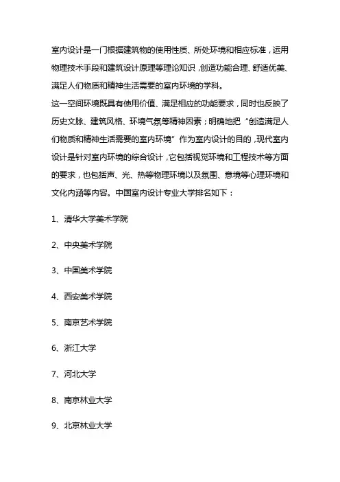 室内设计专业大学排名